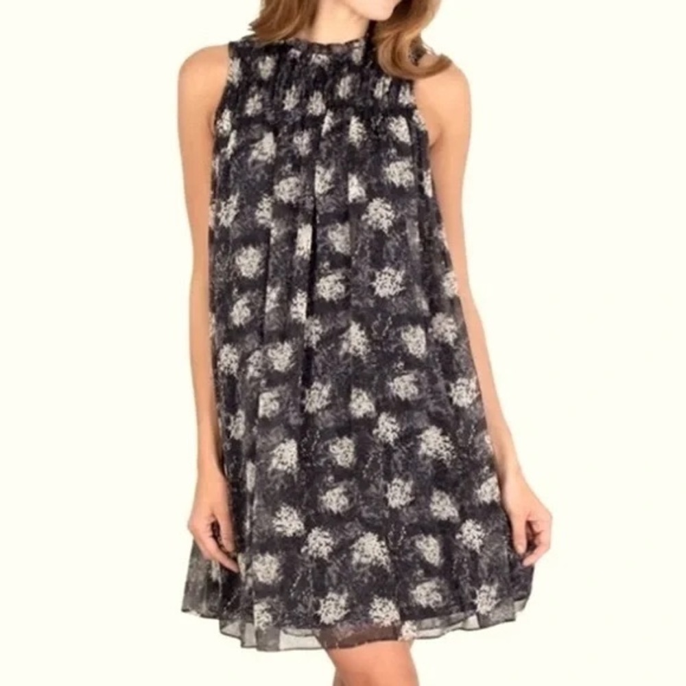 Joie Baltic Dress Pleated Shift Mini Sleeveless Navy Abstract Floral